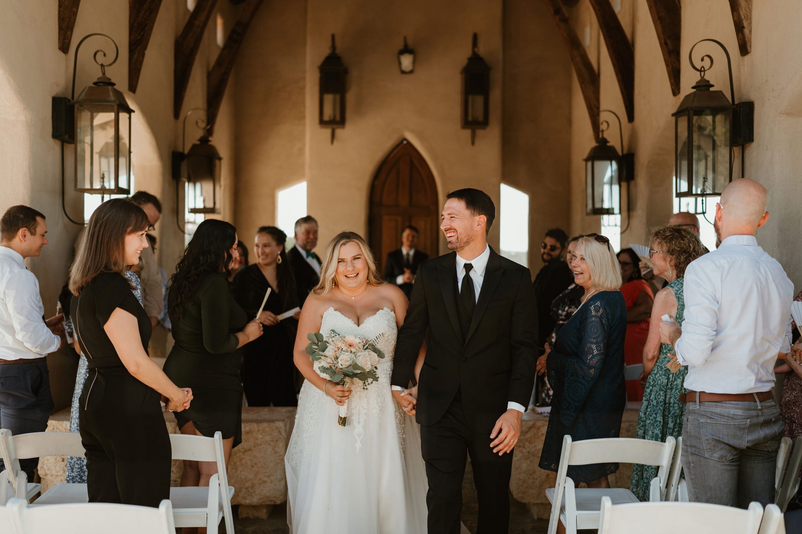 Intimate wedding ceremony at Chapel Dulcinea, a budget friendly wedding venue in Austin, Texas
