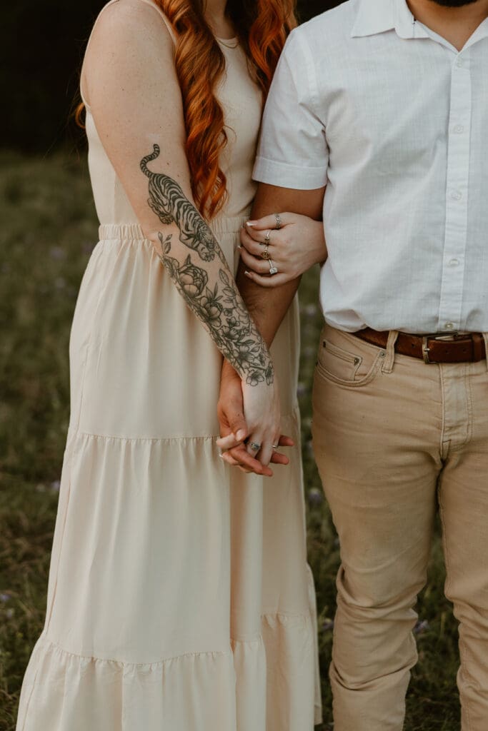 Close up details of couple after proposal at Brushy Creek Lake Park. 