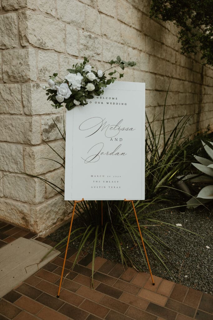 Elegant wedding sign in Austin Texas