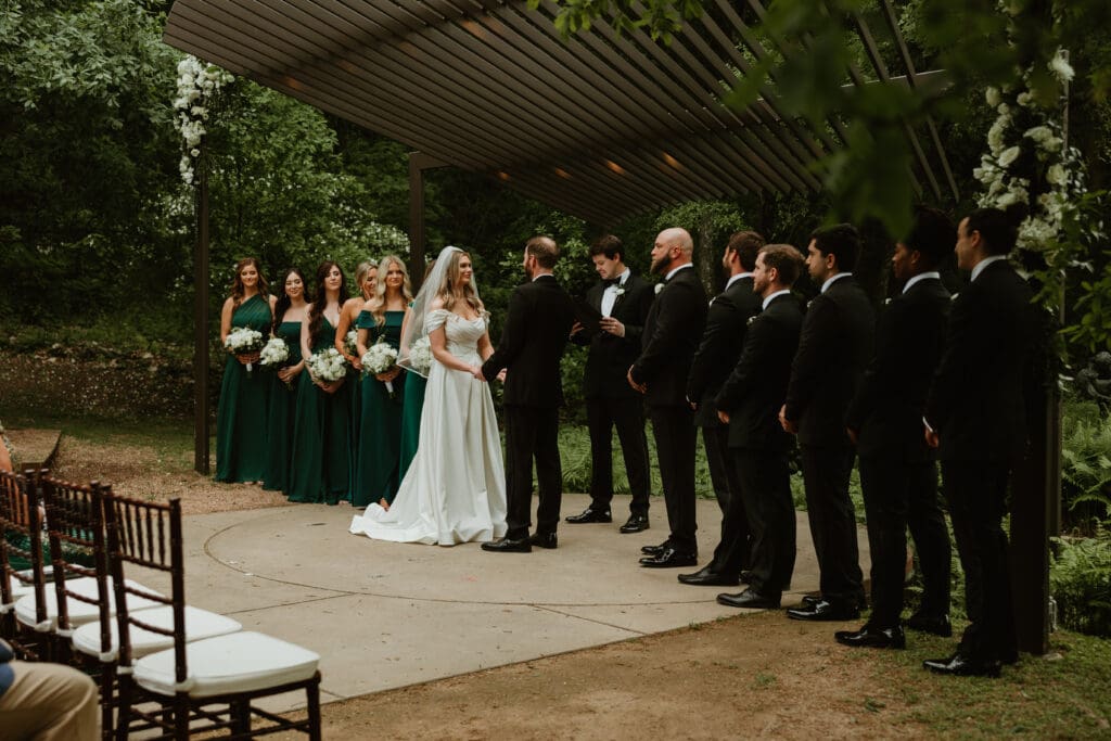 Spring wedding ceremony at Umlauf Sculpture Garden in Austin