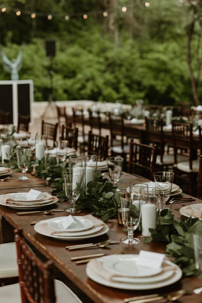 The Umlauf Sculpture garden wedding decor in Austin, Texas
