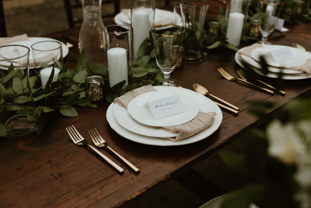 Reception wedding decor at sculpture garden in Austin