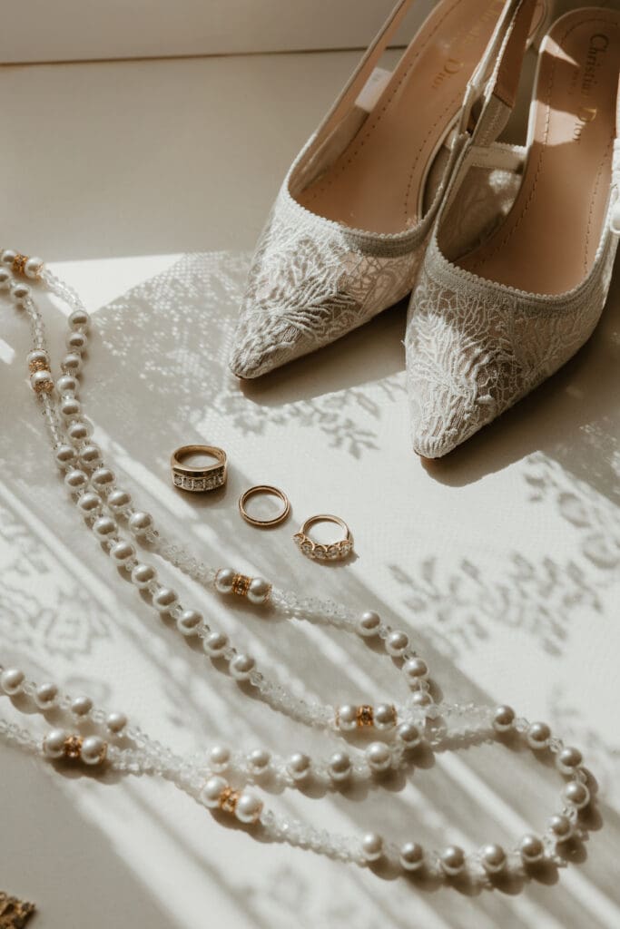 Elegant wedding flat lay details in Austin, Texas.