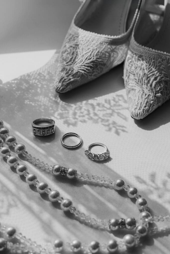 Elegant wedding flat lay details in Austin, Texas.
