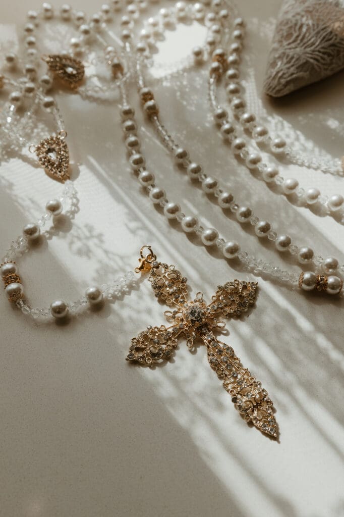 Elegant wedding flat lay details in Austin, Texas.