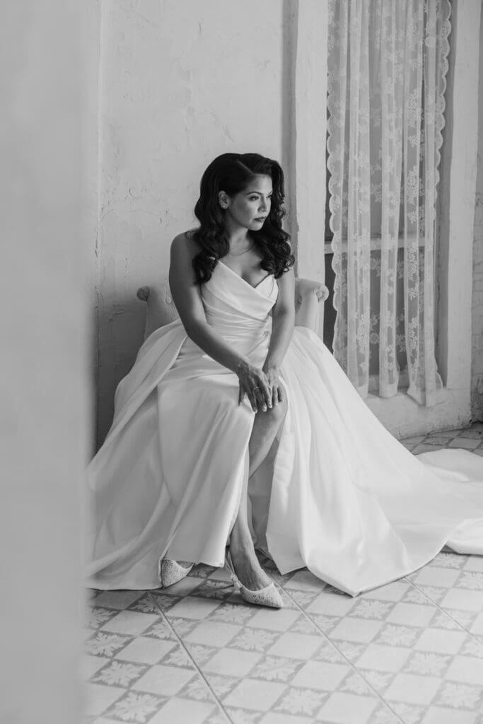 Editorial style portraits of stunning bride at Villa Antonia.