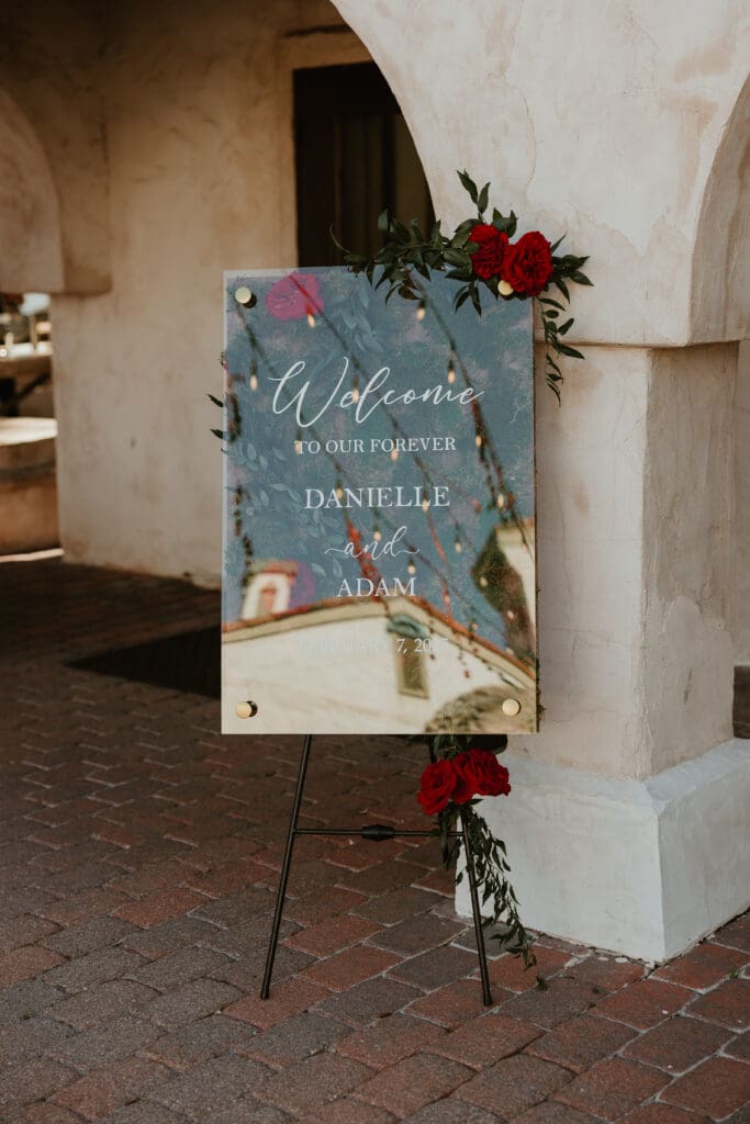 Welcome sign decor for wedding at Villa Antonia