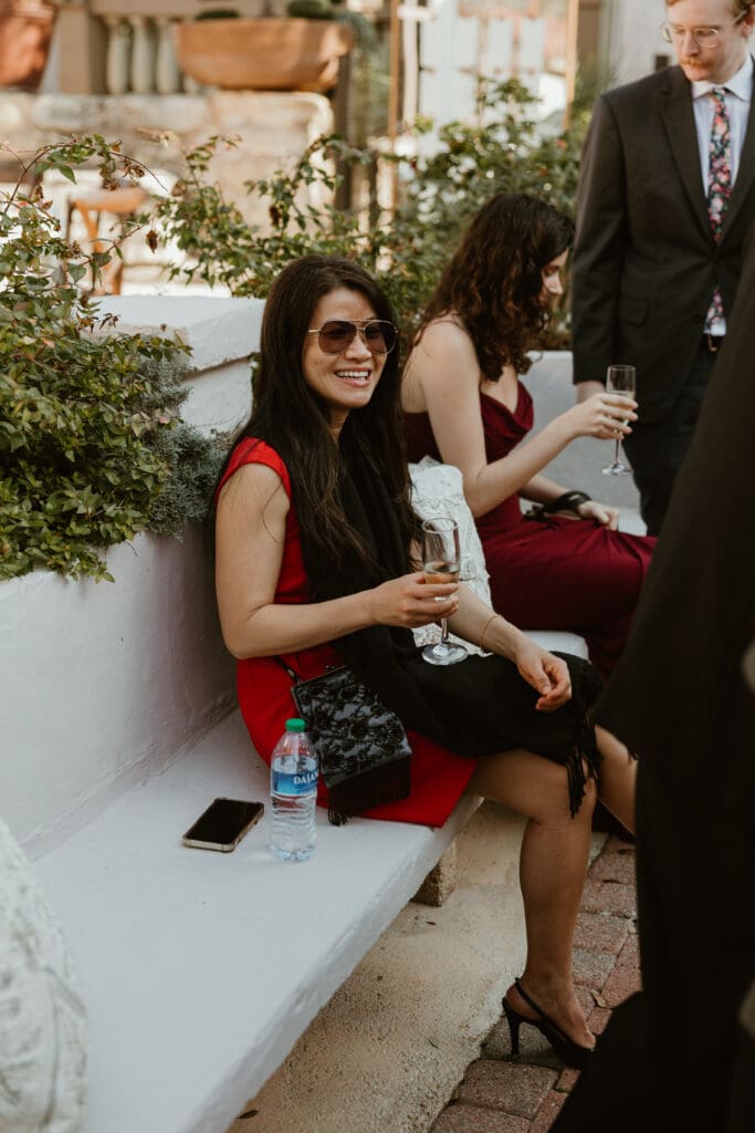 Candid moments of guests enjoying Spring wedding in Austin, Texas.