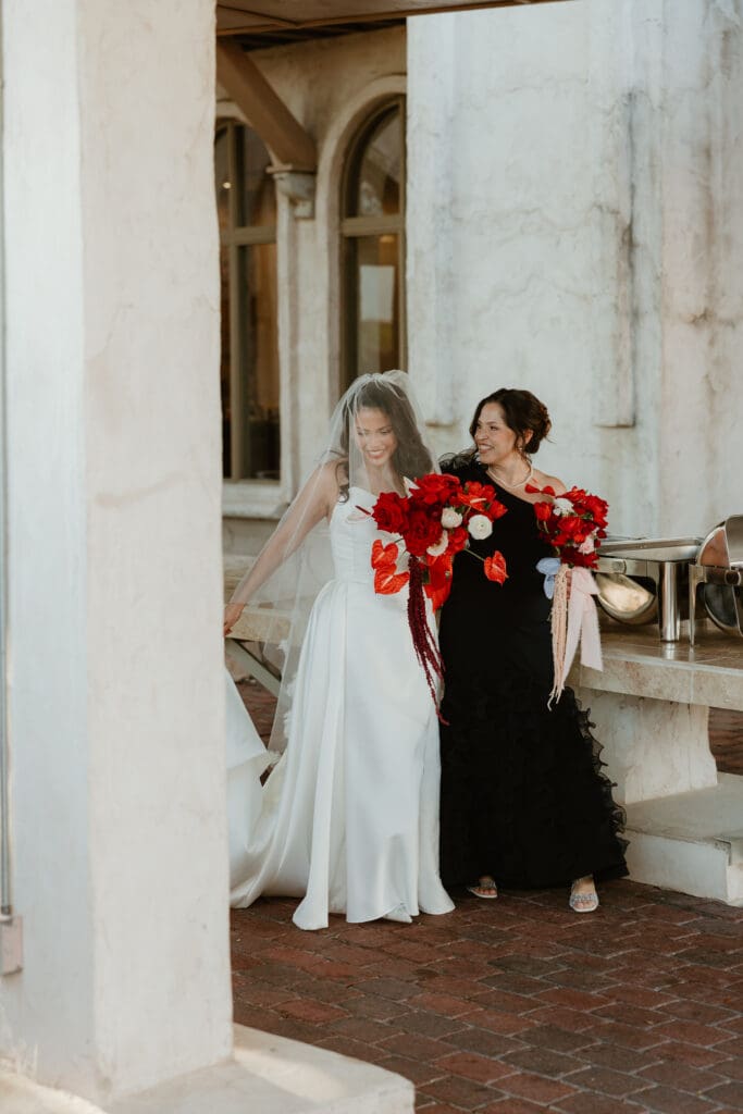 Bride and mother candid moments before the walk down the aisle at Villa Antonia in Austin, Texas. 