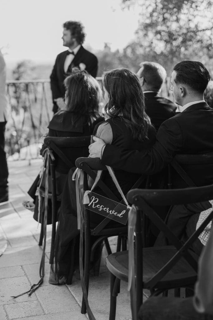 Candid moments of guests during ceremony at Villa Antonia in Austin, Texas.