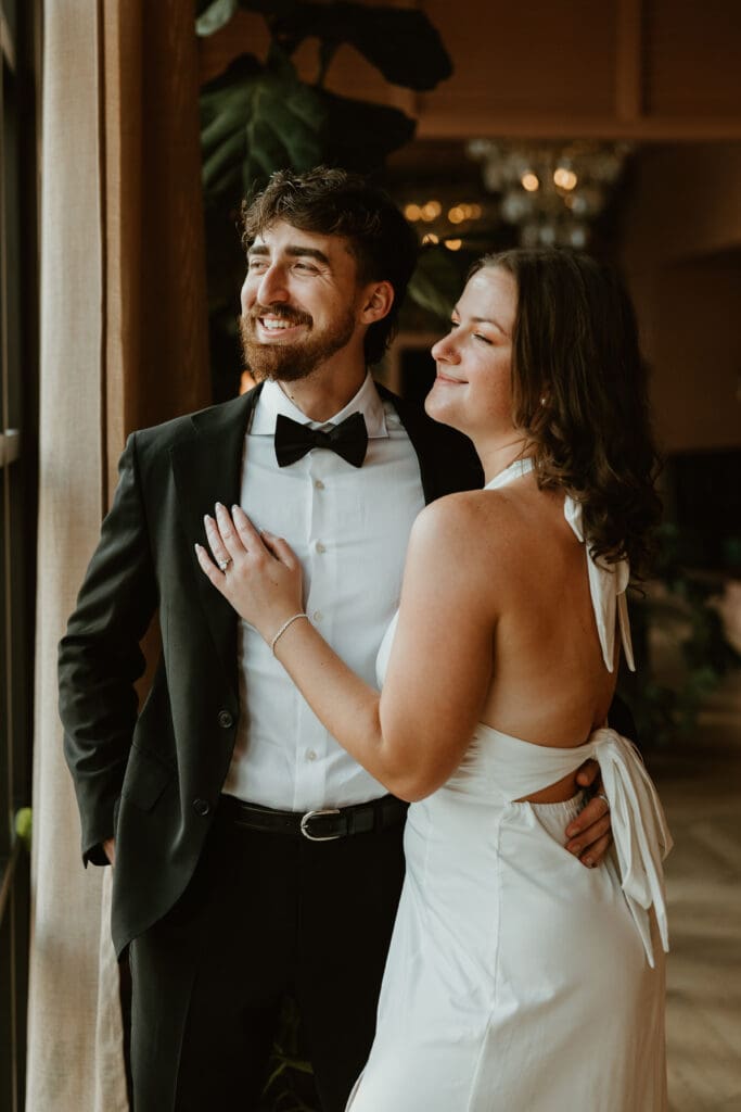 Editorial photograph of engaged couple in Downtown Austin.